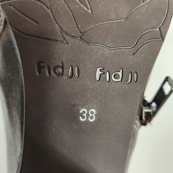 Fidji Women's Brown Leather Block Heel Booties Shoes Size 38 / 7.5 - Picture 8 of 8